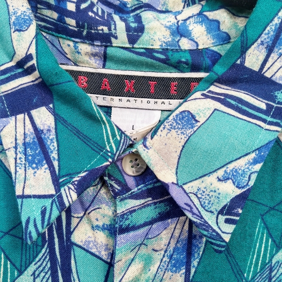 Vintage 90's Baxter International Men's Sailboat Pattern S/S Button Up, Size L - Picture 6 of 6